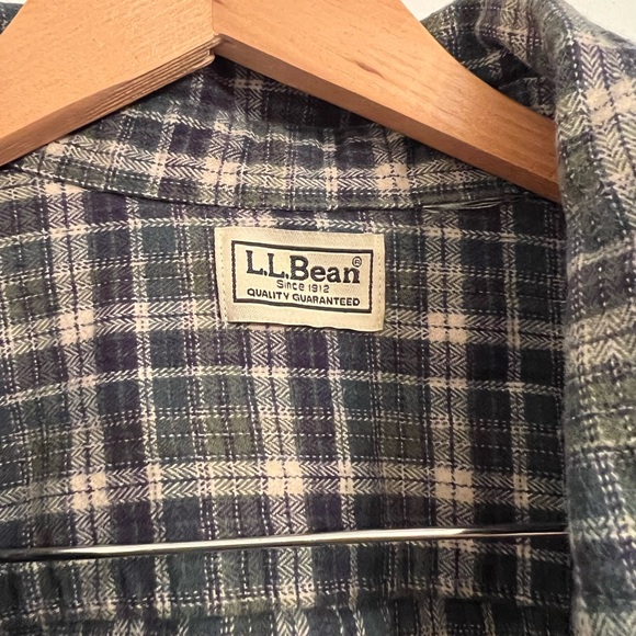 LL Bean Plaid Shirt Long Sleeve Green white mens button down flannel shirt top - Picture 6 of 12